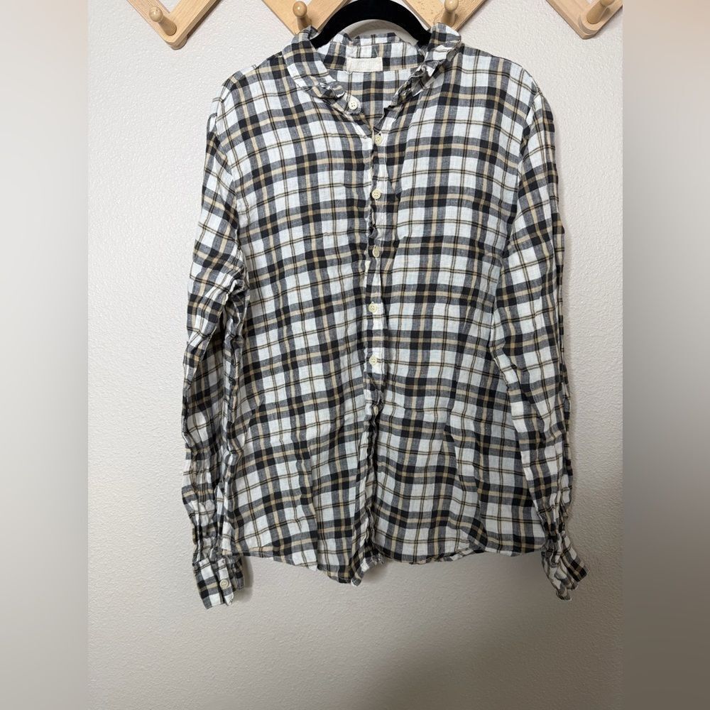 CP Shades Plaid Button down 100% Linen Sz L